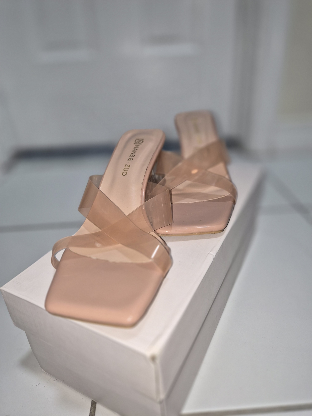 SHEIN Nude Clear-Strap Square-Toe Slide Mules